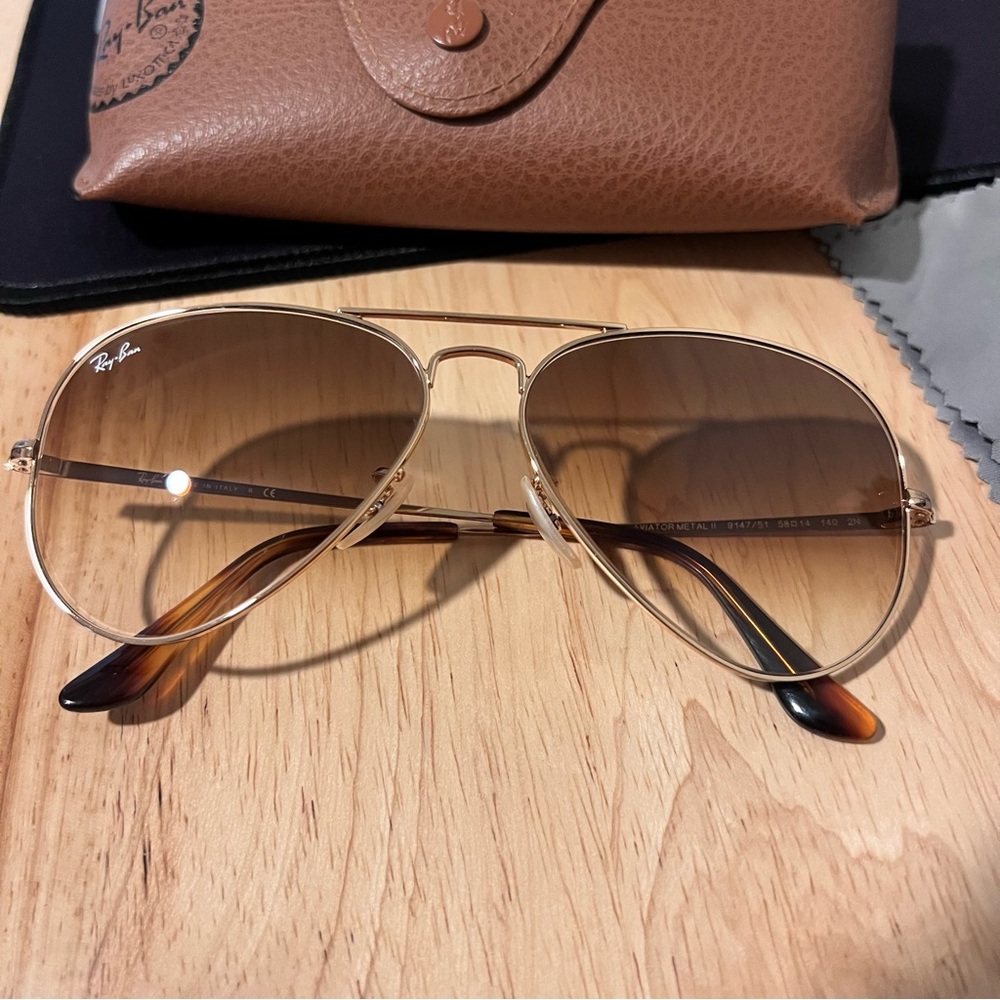 Ray-Ban Gold Frame Sunglasses with Brown Lenses